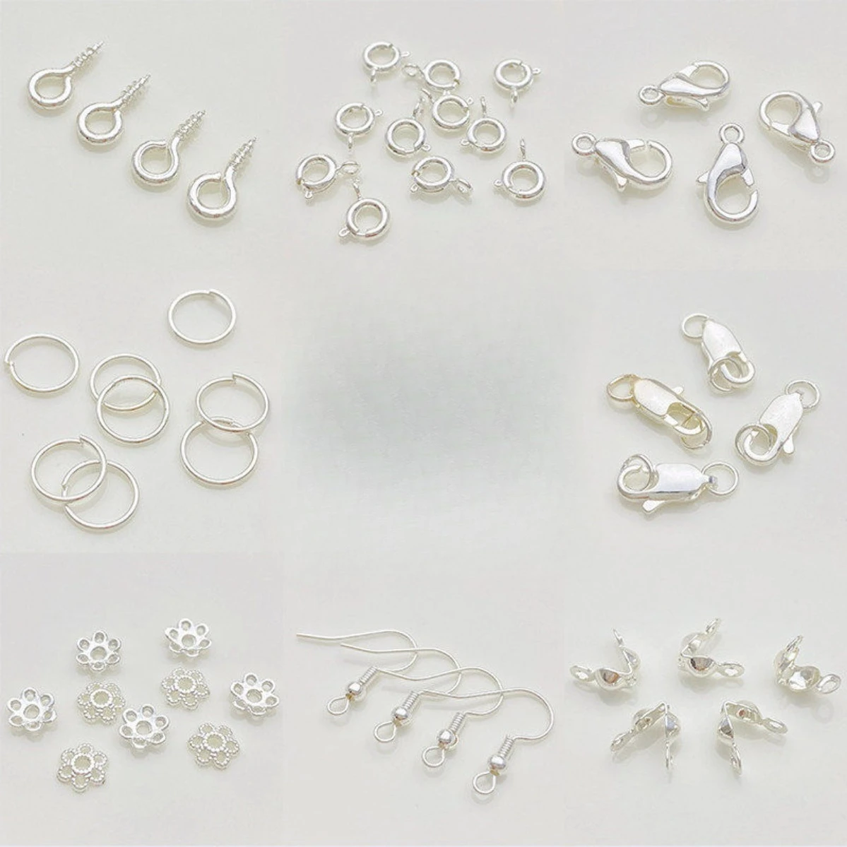 Silver Open Jump Ring Spring Buckle Lobster Clasp 9‑Pin Bead Spacer DIY Beaded Bracelet Necklace Jewelry Findings