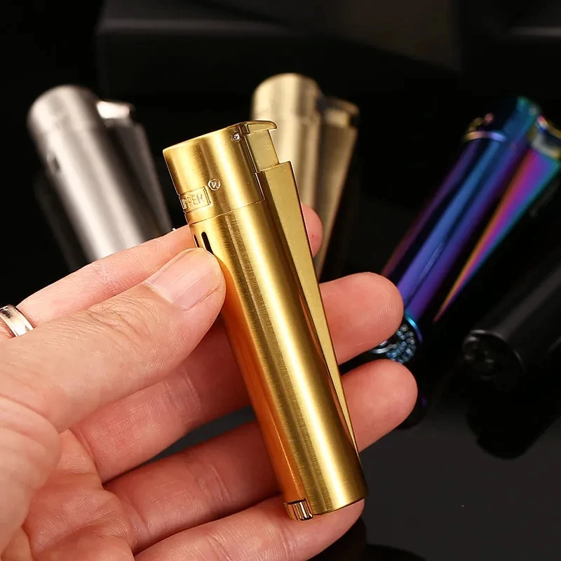 Clipper Metal Butane Gas Lighter Windproof Straight Jet Blue Flame With Dust Cap Gift Box Smoking Accessories Gadgets For Men