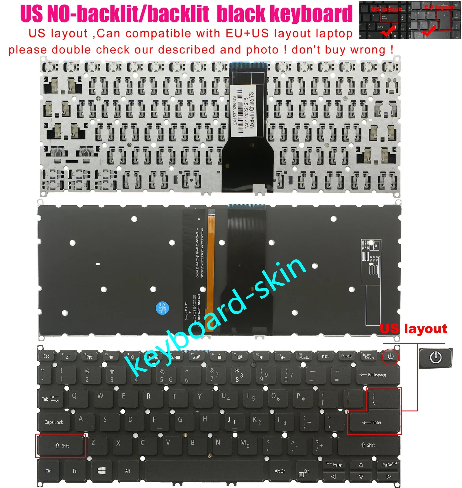 New backlit / no-backlit US Keyboard For Acer Swift 3 SF314-41/41G SF314-54/54G SF314-55/55G SF314-56/56G SF314-511 laptop