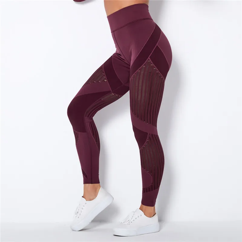 Hollow hip lift Sexy Leggings Women Seamless elastic tight bodybuilding High Waist Stripe Pants Slim Push Up Fitness Leggins