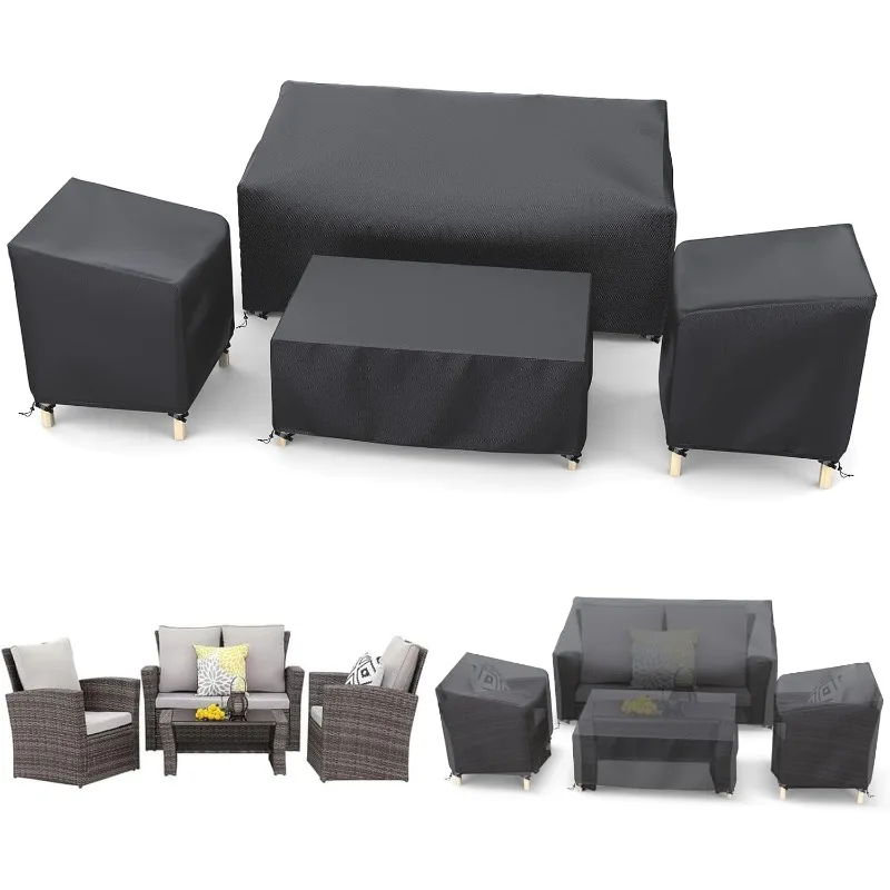 

Outdoor Patio Furniture Cover Waterproof 4-Piece Set for Chairs 32in, Loveseat 56in, Coffee Table 45in, Heavy Duty 500D, Black