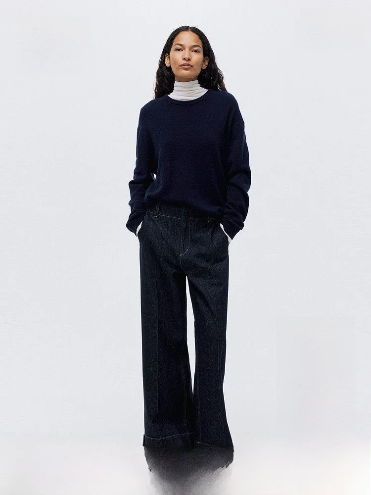 

Джинсы женские премиум-класса H&M 302952, с высокой талией, широкими штанинами, повседневные, из хлопка, длинные, для зимы