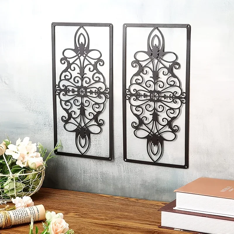 2pcs/Set Metal Wall Art Stunning Black Hollow for Home Decor - Perfect for Living Room and Bedroom Decorative Iron Wall Decor