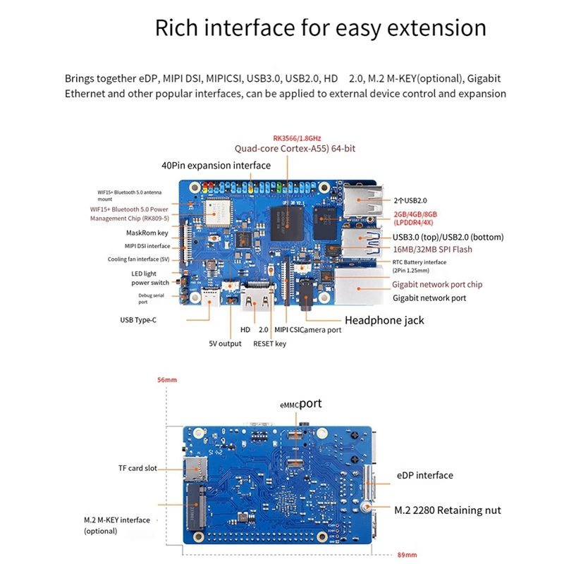 Development Board Module For Orange Pi 3B Development Board Orange Pi 3B Quad Core RK3566 Support EMMC Module