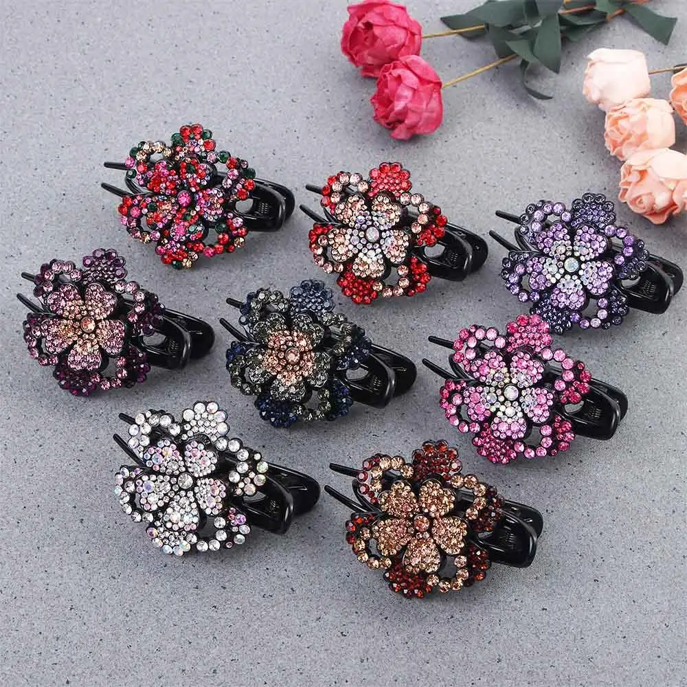 Mode Elegante Mädchen Acryl Haar Clip Haarnadel Pferdeschwanz Halter Haar Zubehör Blume Entenschnabel Clip Strass Haar Klaue