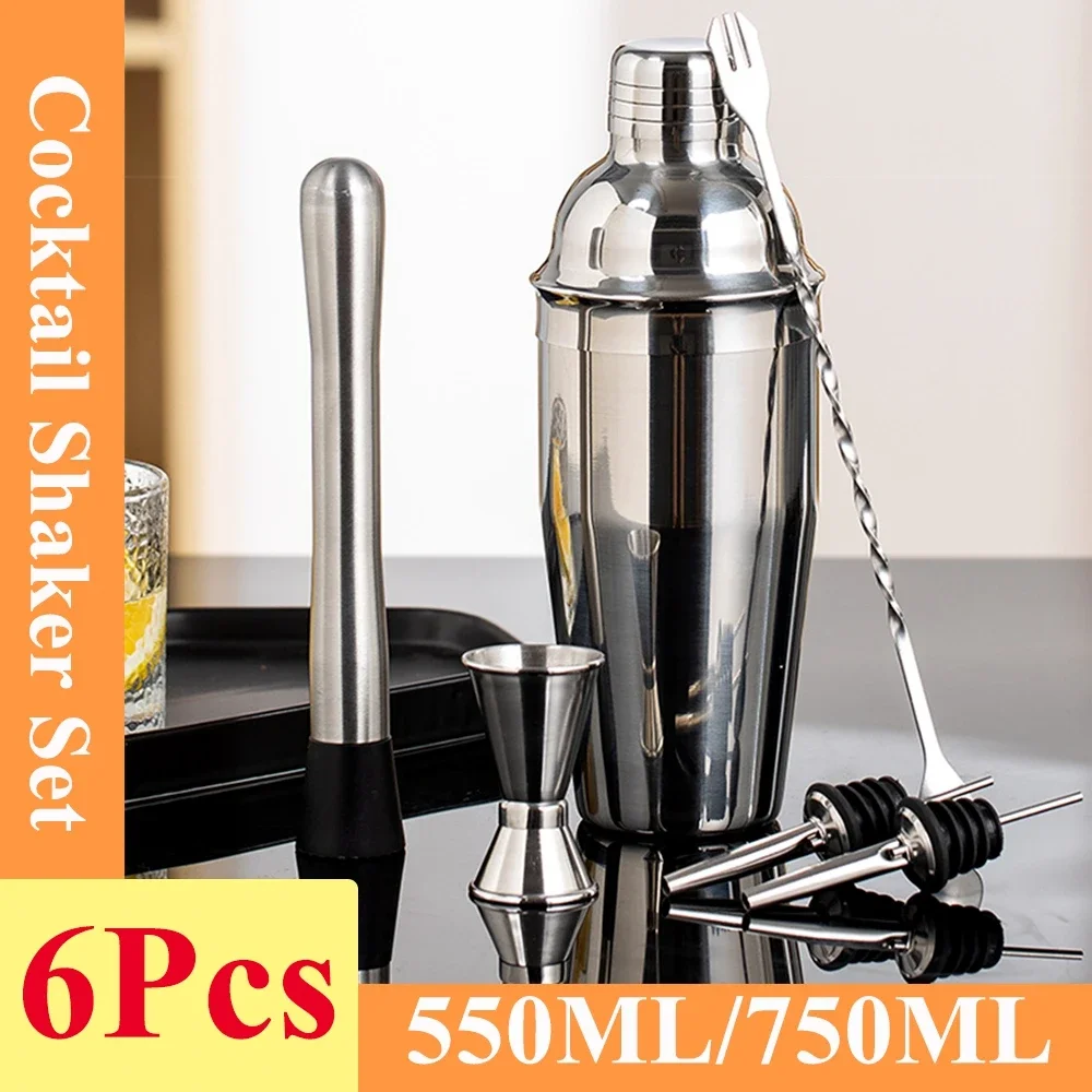 

6 Piece Cocktail Shaker Set Stainless Steel Bartender Kit Cocktail Mixer Bar Tool Drink Mixing 750ml Boston Shaker Home Drink