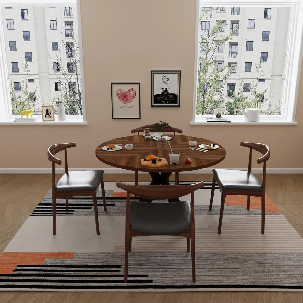 47inch Round Dining Table for 6 People,Wood Top Round Kitchen Dinning Table with Heavy Duty Metal Legs for Living Room Kitchen