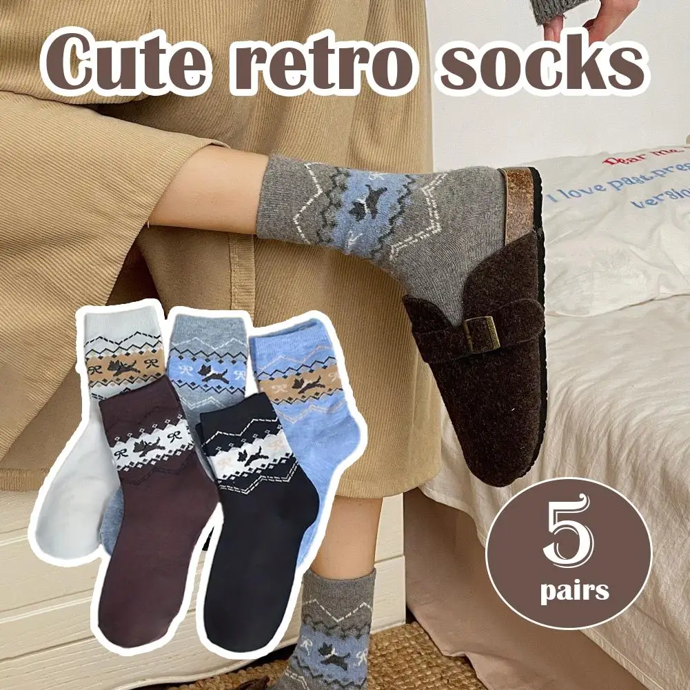 Outono inverno retro cão meias arco dos desenhos animados bonito meias médias moda versátil meias femininas