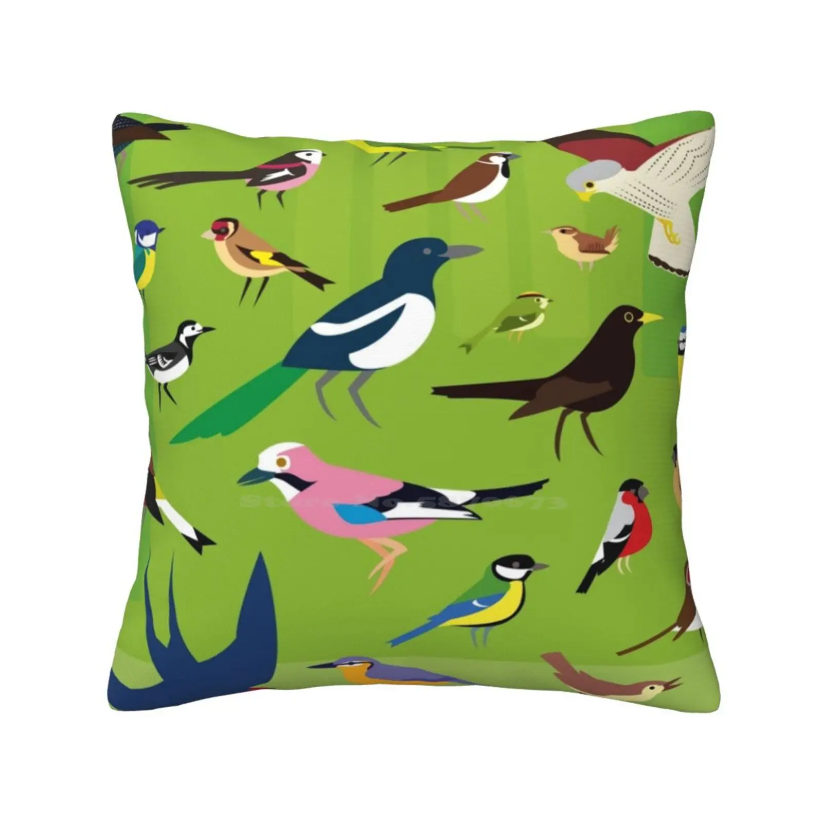 Oh Flock Soft Comfortable Pillowcase Birds British Garden Hawk Robin Blue Tit Coal Tit Nuthatch Magpie Firecrest Wren Chiffchaff