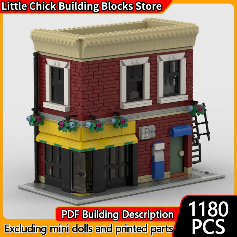 

Модель City Street View MOC, строительные кирпичи, угловой Delicatessen, модульная технология, детские праздничные подарки, сборные игрушки, костюм