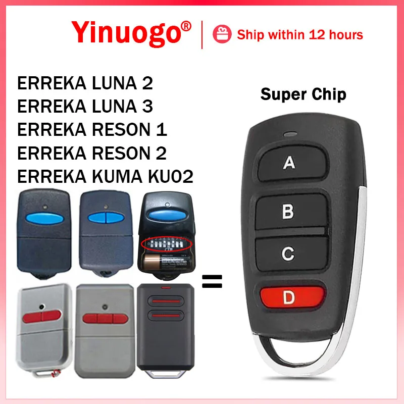 For ERREKA LUNA 2 / LUNA 3 Garage Remote Control 433.92MHz Fixed Code 100% Clone ERREKA RESON 1 RESON 2 / ERREKA KUMA KU02