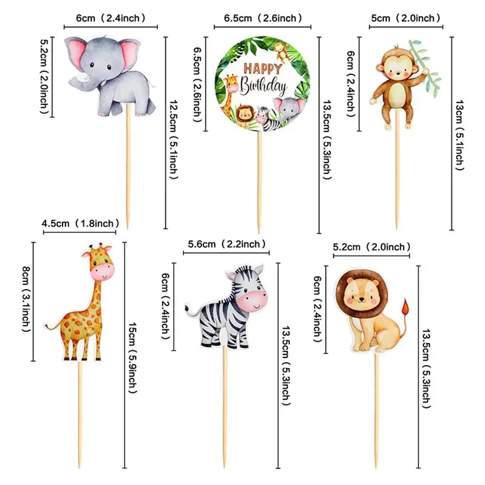 Z patyczkami Dekoracja urodzinowa Safari w dżungli Zestaw topperów do ciastek Zestaw topperów do ciast Zwierzęta z dżungli Ulubione dzieci