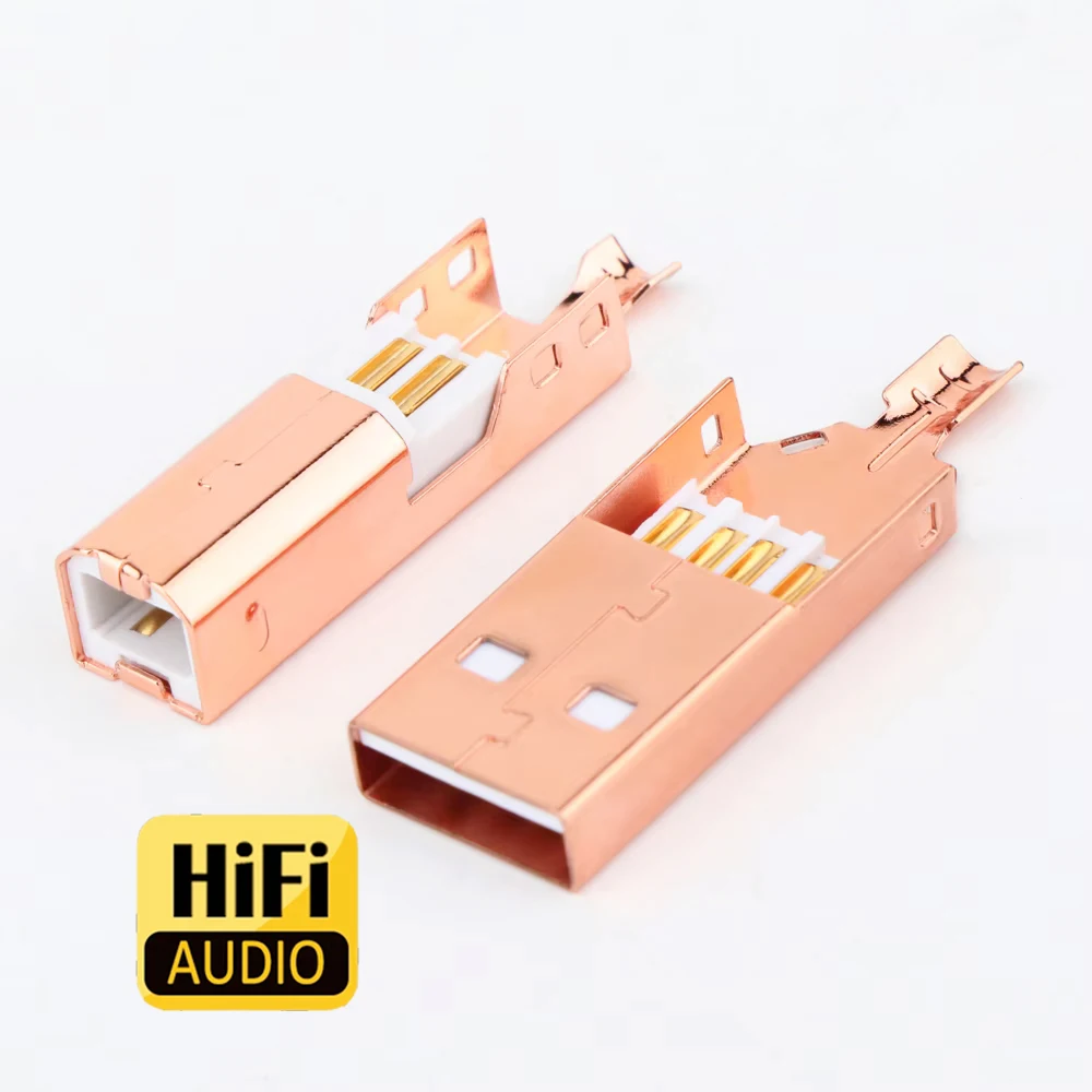 High-end Tellurium Copper Rose Gold Gold/Silver Plated USB Connector Type A-B USB Plug DIY USB Cable soldered Connector Jack