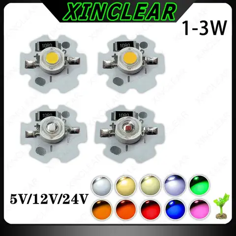 DC5V 12V LED Light Beads 1W 3W Warm White Red Green Blue Yellow Amber Full Spectrum Plant Growth LED Chips With 20mm Star PCB