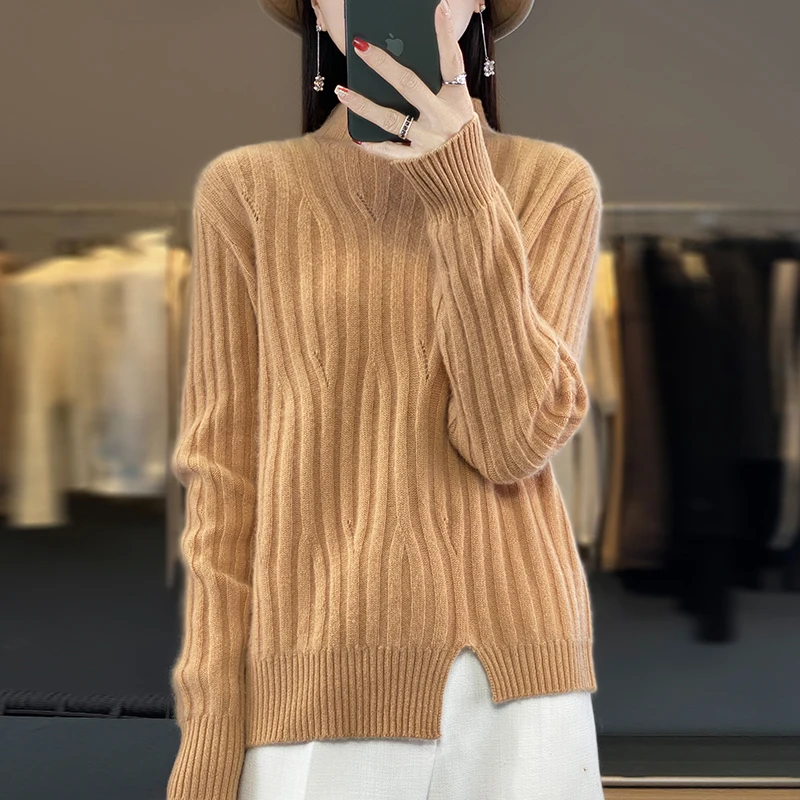 

2023 New Fashion Sweaters For Women 100% Pure Wool Knitting Jumpers Female Cashmere Pullovers Woolen Clothes