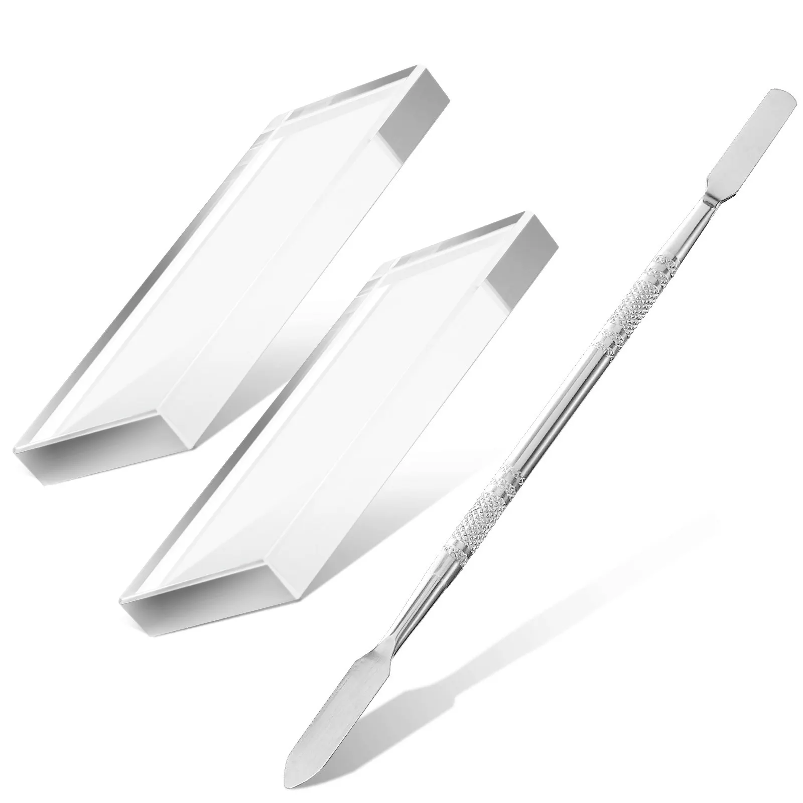 

3Pcs Nail Art Palette Glass Mixing Boards Clear Nail Painting Palettes Professional Salon Manicure Tools Stainless Steel Dual