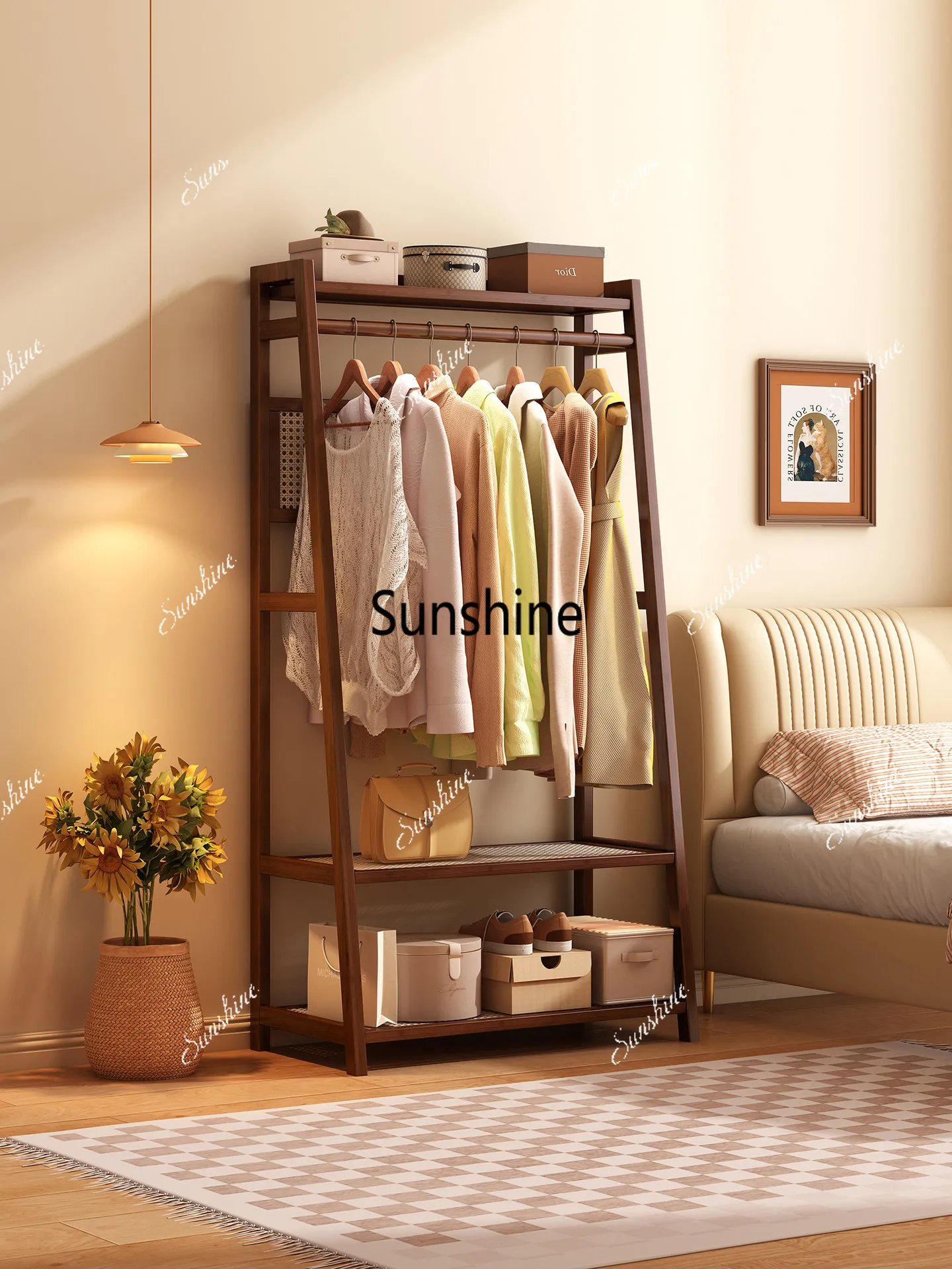 Floor-to-ceiling bedroom household simple storage display rack storage and hanging clothes rack
