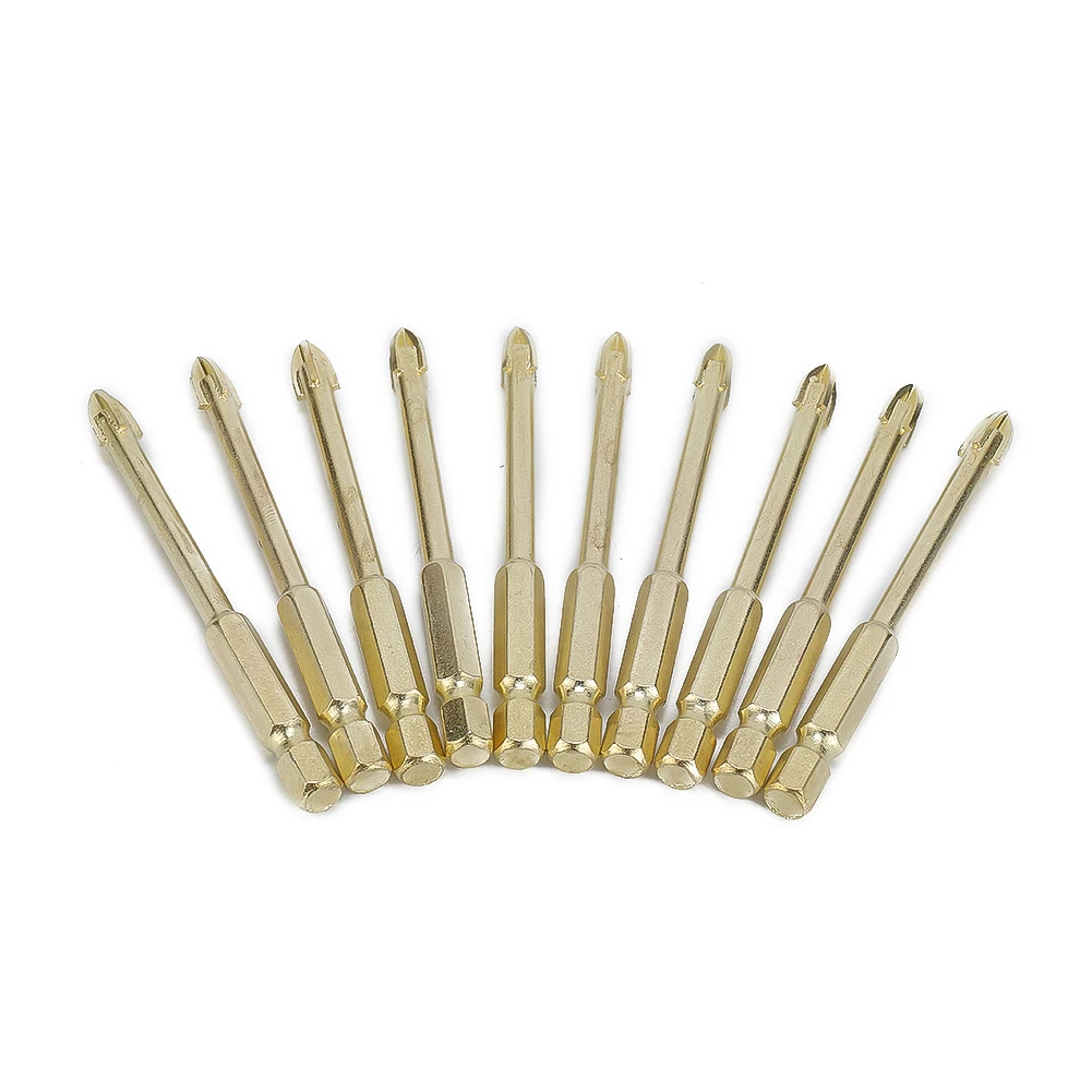 Imagem -03 - Hex Shank Golden Cross Bits Revestido de Titânio Azulejo Cerâmico Mármore e Vidro Cabeça de Lança para Metalurgia mm Pcs 10 Pcs