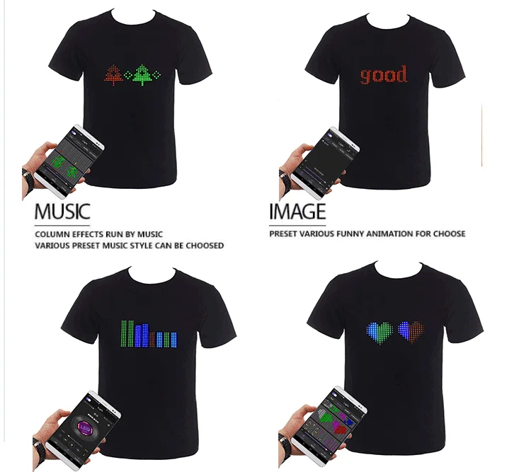 App Control Bluetooth Programmable Led T-shirt Dj LED Tshirt Built-in Battery Scrolling Text Animation Message Matrix Display