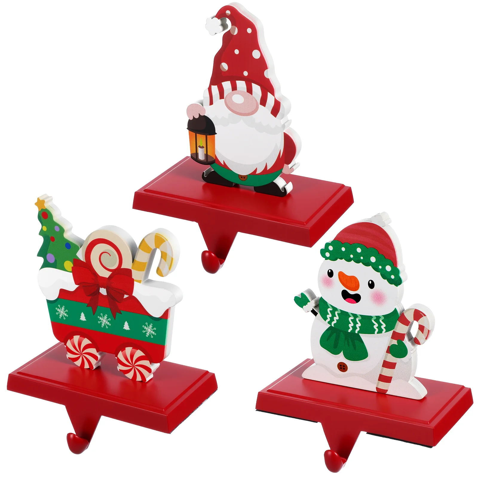 

3Pcs Stocking Holders for Mantel Heavy Duty Metal Wood Xmas Hangers for Fireplace Stand Shelf Holiday Party Decorations