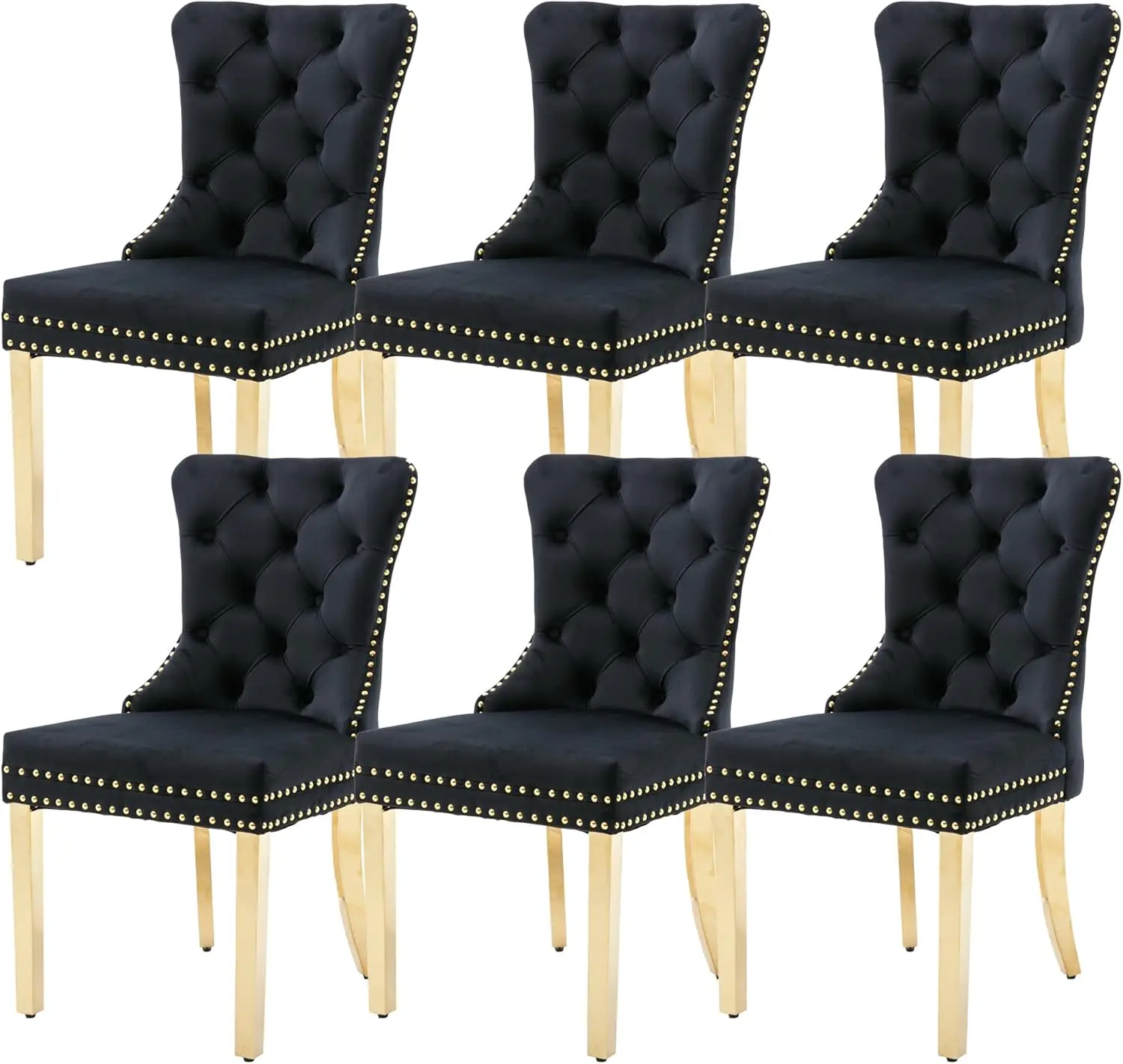 Dining Chairs Set of 6, Upholstered High-end Tufted Dining Chair with Nailhead Back Ring Pull Trim Stainless Steel Legs