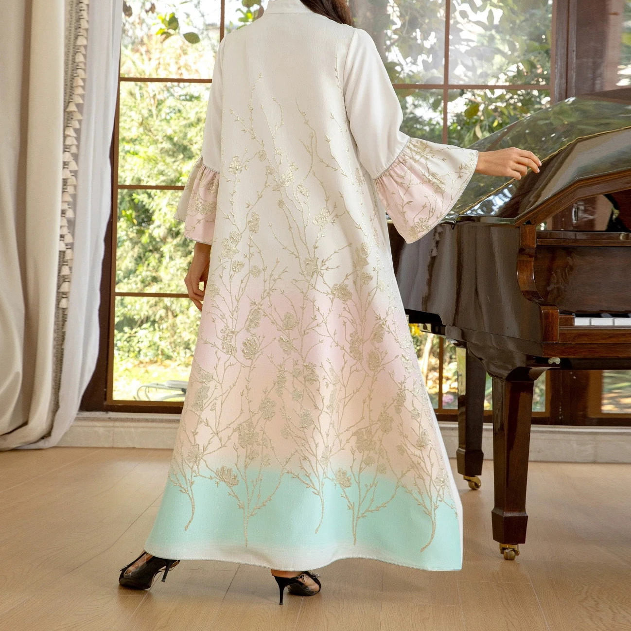 Muzułmańska damska arabska moda Dubaj żakardowa szata z gradientem - GZXX555