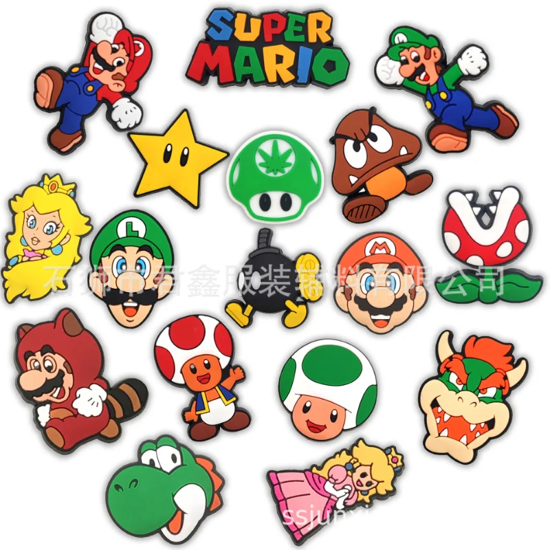 1Pcs Super Mario Bros DIY Cartoon Shoe Buckle Wholesale Anime Figure Accessories Croc Charms Jibz Slippers Decorations