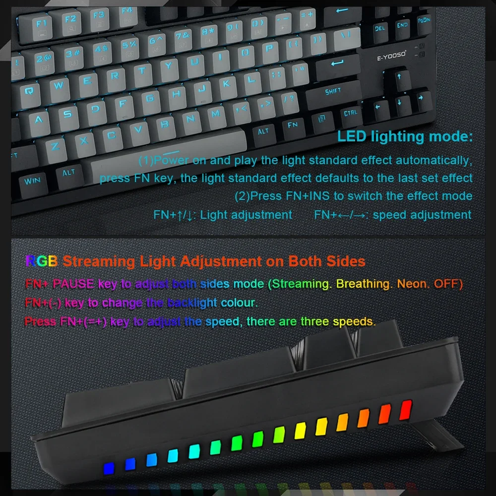 Teclado mecánico USB para jugar con cable, interruptor rojo azul, retroiluminado con LED monocromático, 87 teclas