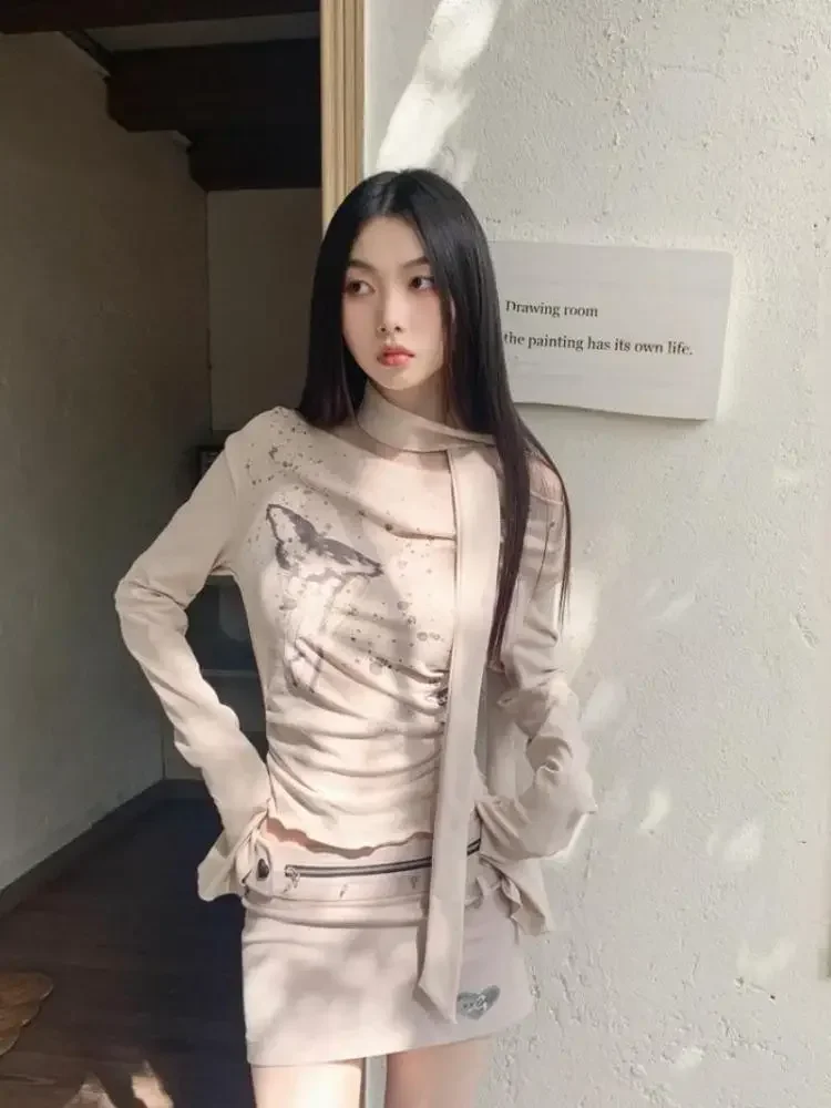 

Винтажная футболка с принтом, женские укороченные топы с расклешенными рукавами Y2k, уличная одежда в японском стиле 2000-х годов, топы в стиле гранж, футболки E-girl