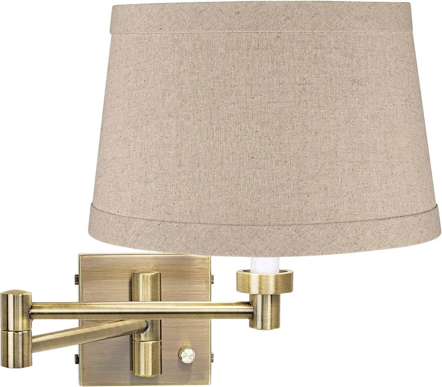 

Barnes and Ivy Modern Swing Arm Wall Lamp with Cord Antique Brass Plug-in Light Fixture Dimmable Natural Linen Drum Shade for Be