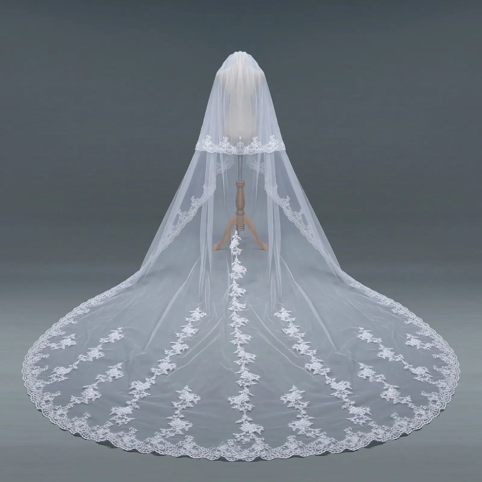 

2-Layer Cathedral Length Wedding Veil with Comb Face Cover Bridal Accessory Ivory White