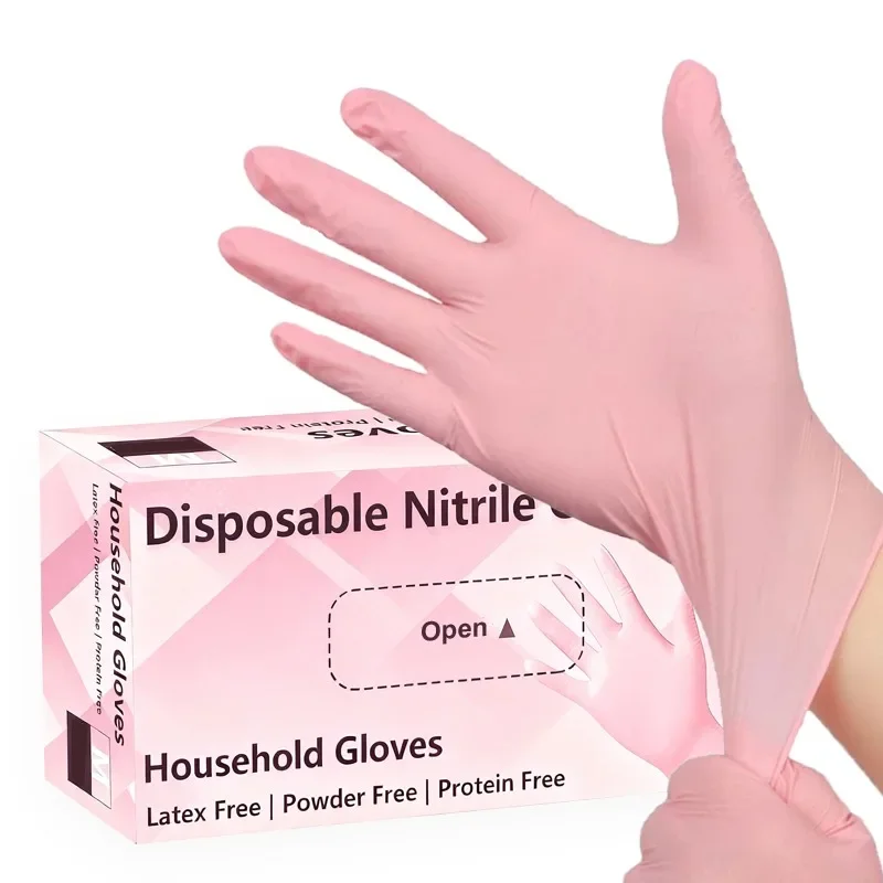 Hellrosa Einweg-Nitrilhandschuhe, Einweg-Reinigungshandschuhe, Küche, Friseur, Maniküre, Geschirrspülen, Reinigungswerkzeuge