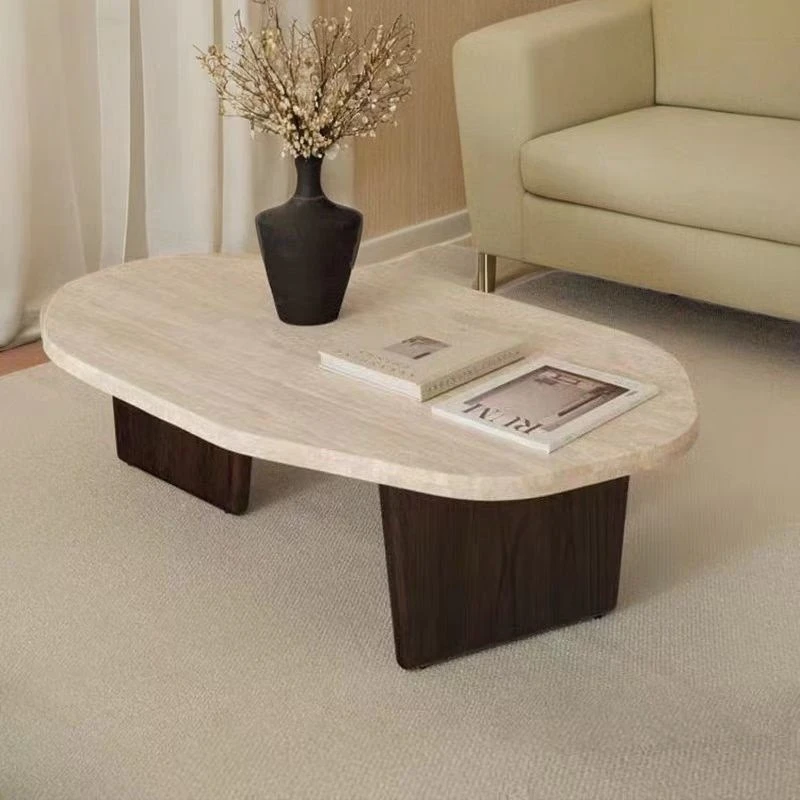 

Wabi-sabi minimalist, solid wood travertine coffee table small tea table