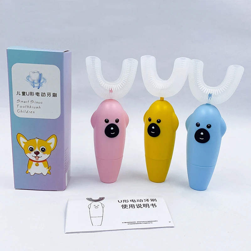 Kids Electric Toothbrush, U Shaped Ultrasonic Automatic Toothbrush, Cute Cartoon Children's Toothbrush, Battery Powered