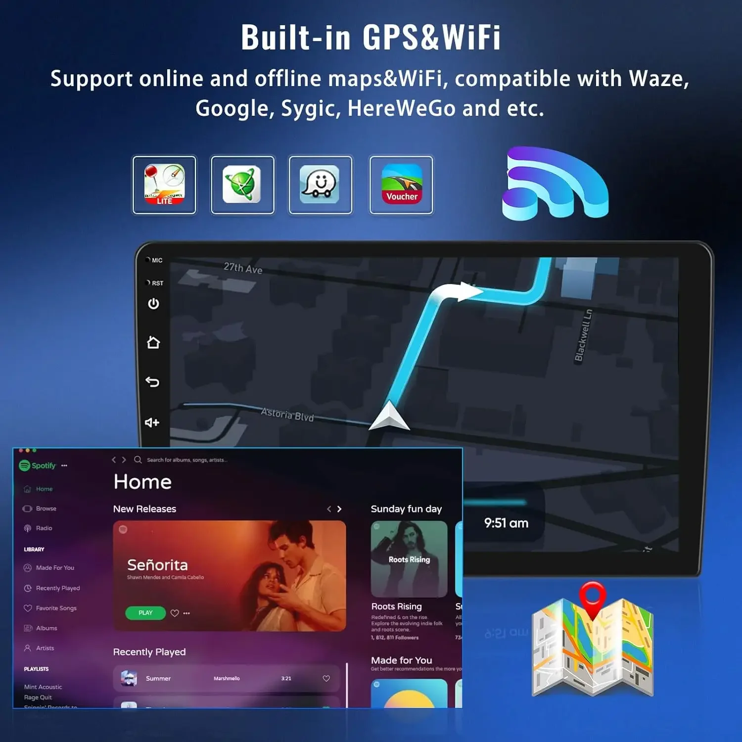 Android 13 untuk Hyundai Elantra 2015-2018 dengan Carplay Nirkabel & Android Auto 9 "Radio Mobil dengan Navigasi GPS SWC + Kamera Cadangan