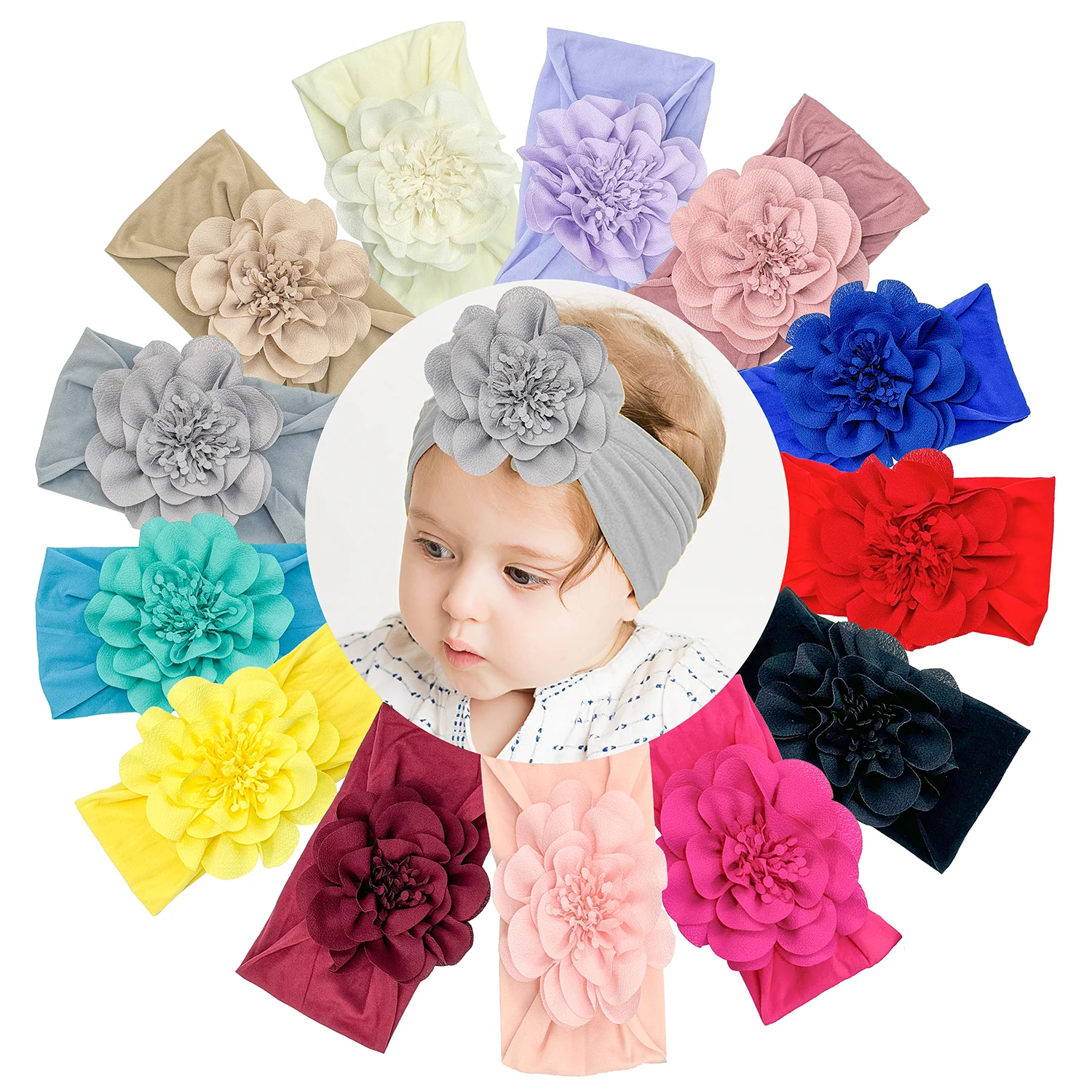 1PC Chiffon Flower Headbands Baby Girls Elastic Nylon Headbands for Baby Newborn Girls Floral Hairbands Party Hair Accessories