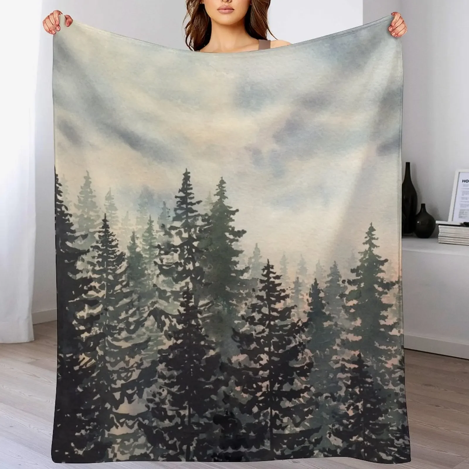 Pine Trees Sunset Throw Blanket Stylish Warm Blanket for Living Room Bedroom