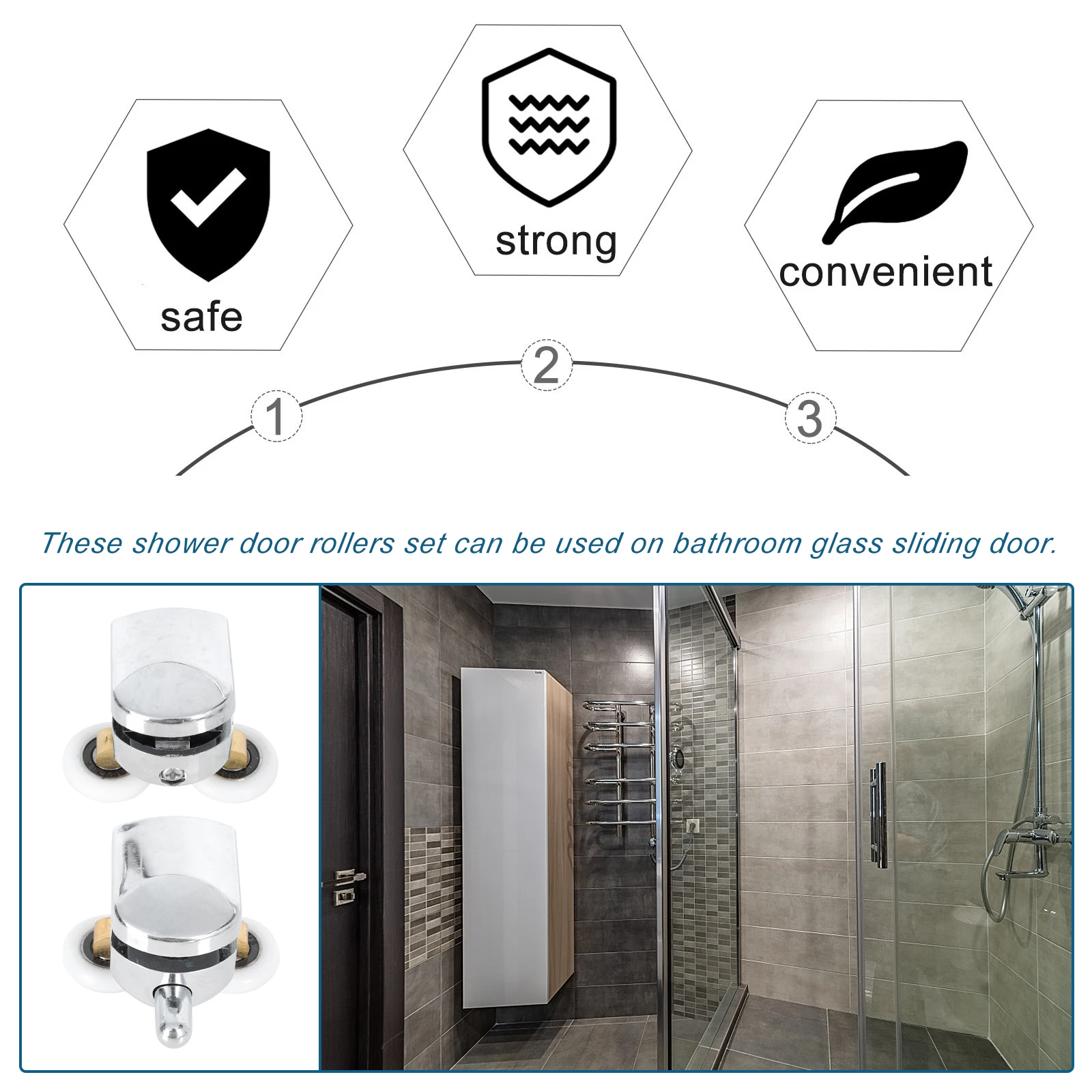 

2 Sets Stainless Steel Copper Track For Shower Room Glass Sliding Upper Lower Roller Bathroom Pulley Durable Hardware Fittings