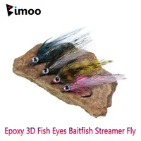 Bimoo # 1 epoxi 3D ojos de pez Baitfish Streamer mosca Grizzly sillín Hackle Minnow Fly Pike trucha lubina Steelhead Señuelos de pesca de mar