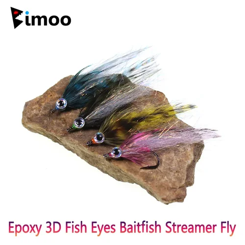 Bimoo # 1 epoxi 3D ojos de pez Baitfish Streamer mosca Grizzly sillín Hackle Minnow Fly Pike trucha lubina Steelhead Señuelos de pesca de mar