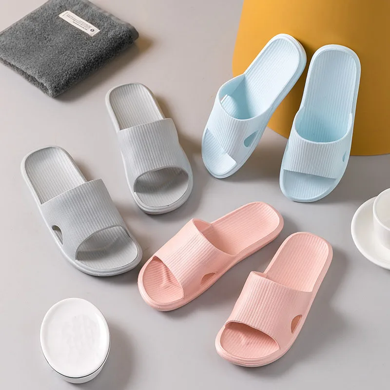 WDZKN New Concise Summer Home Slippers Women Solid Color EVA Lightweight Bathroom Non-slip Slippers Indoor Couple Flat Slides