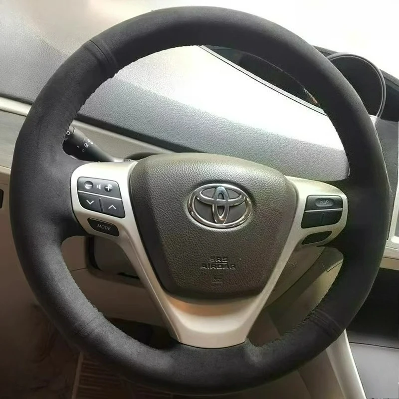 Hand-Stitched Renovation Wear-Resistant Black Suede Leather Car Steering Wheel Cover for Toyota Verso 2011 2012 2014 2015
