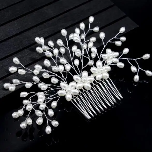 Beautiful Silver Color Hair Comb para Mulheres, Pinos De Cabelo, Noiva Headdress, Jóias Enfeites, Acessórios De Vestido De Casamento, Pérola, Nupcial