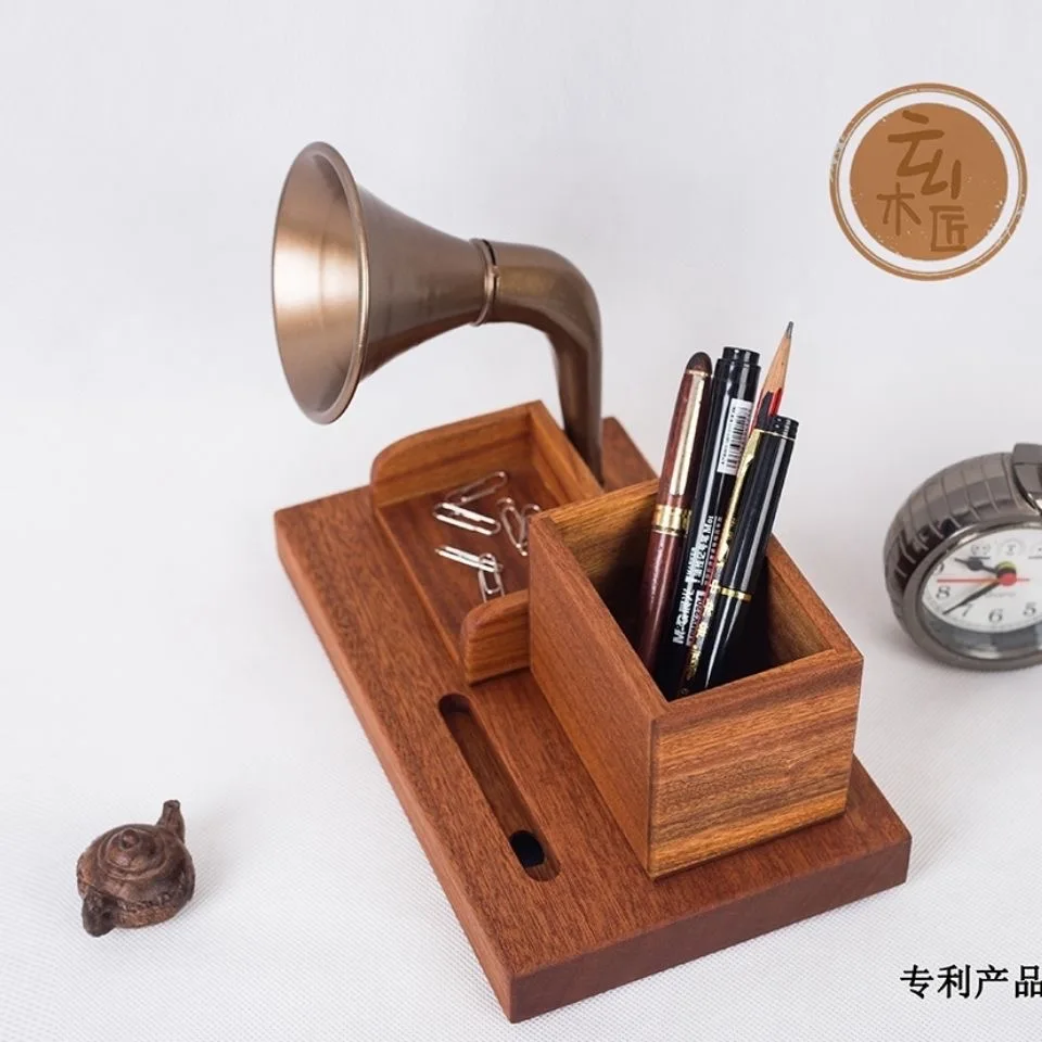 Hölzerner Shabili-Handyhalter aus massivem Holz mit Lautsprecherständer und Stifthalter
