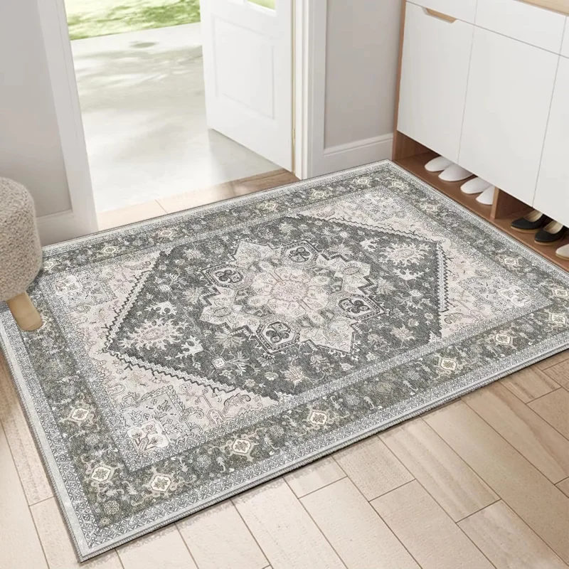 VIKAMA Vintage Persian Floral Area Rug Non Slip Entrance Doormat Traditional Oriental Pattern Living Room Bedroom Decor Carpet