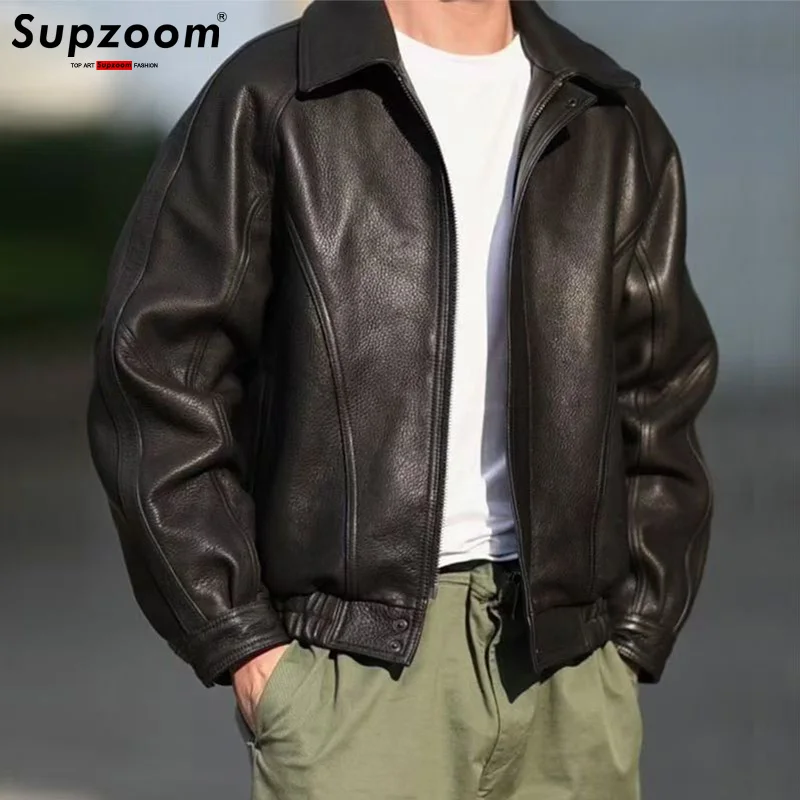 

Supzoom Новое поступление, осенние и зимние свободные повседневные ретро-кожаные из воловьей кожи в стиле Bf, красивые теплые мотоциклетные куртки, мужское пальто