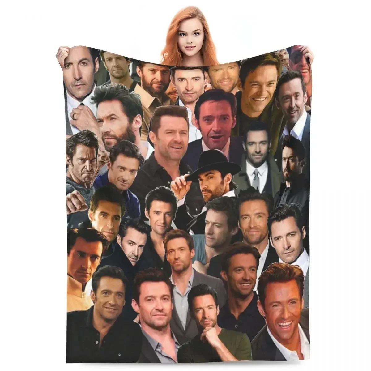 

Throw Blanket Hugh Jackman Photo Collage Micro Fleece Blanket Four Sizes Cartoon Comfortable For Bedroom AntiPilling Blanket