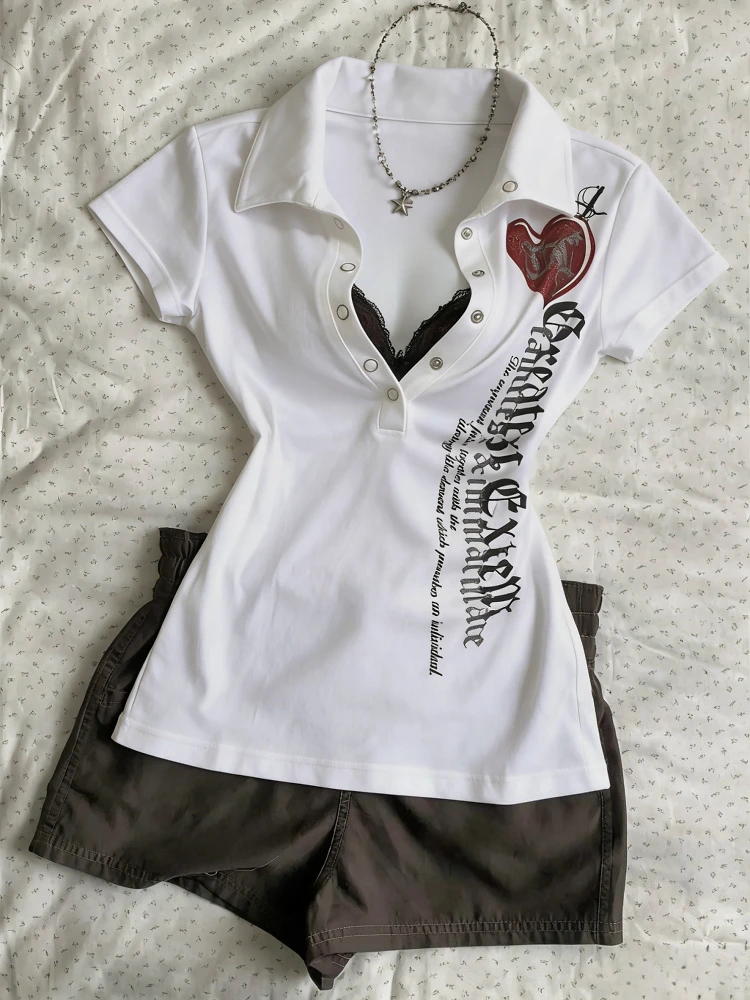 2026 American Vintage T-shits Women Short Sleeve Retro Bodycon Y2k Crop Top Office Lady Korean Fashion Harajuku Subculture Tees image 3