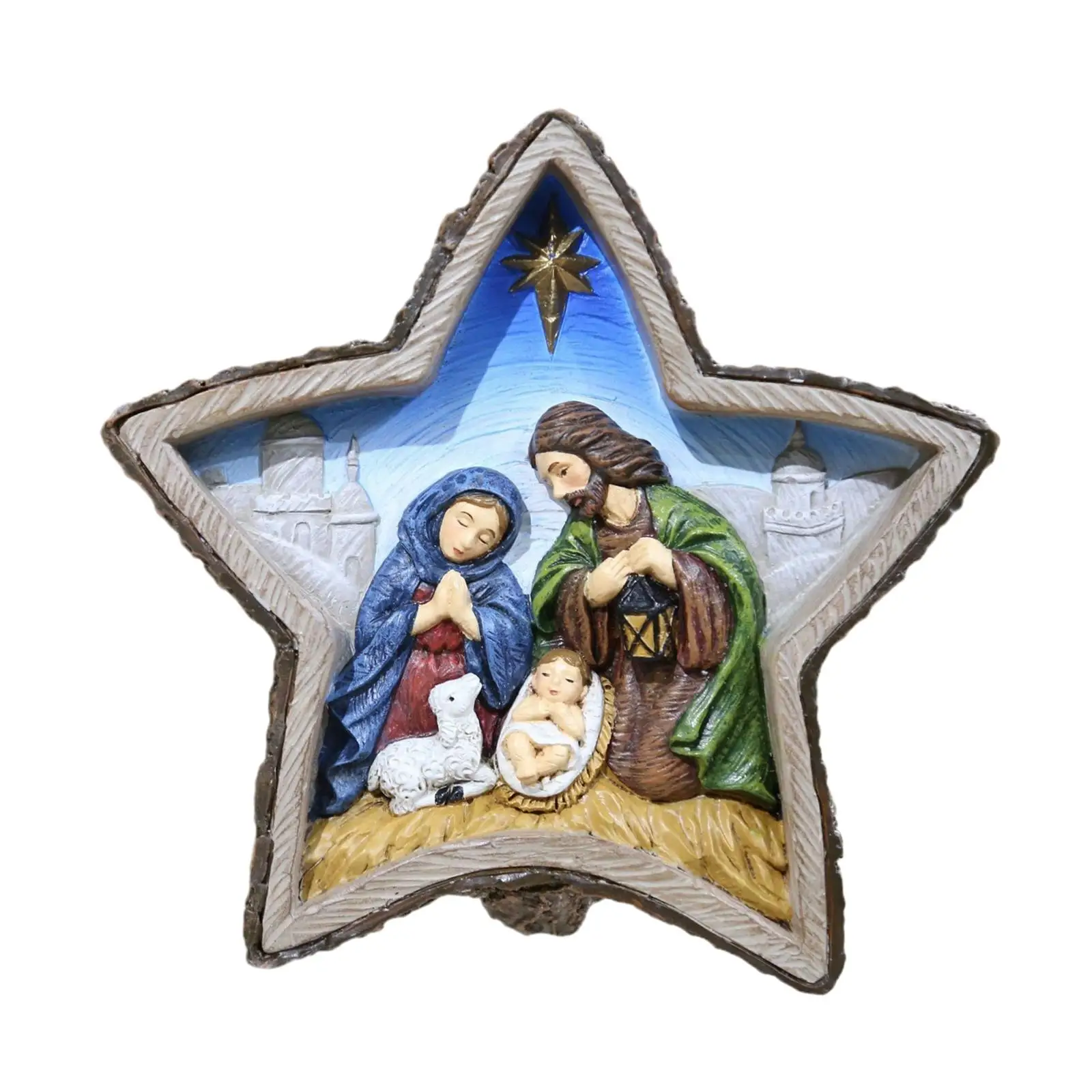 Christmas Nativity Figurine Manger Scene Statue Christmas Table Decoration Desktop Ornament for Office Desk Mantel Xmas Decor
