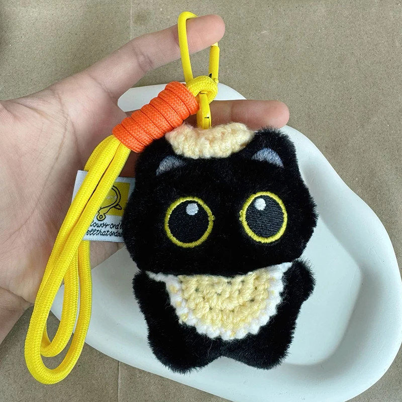 Porte-clés en peluche chaton noir grinçant, poupée en peluche chat de dessin animé, mignon sac pendentif sac à dos suspendu, décoration cadeaux